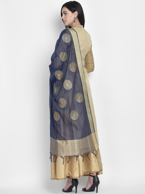 Dupatta Bazaar Women Blue & Gold-Toned Embroidered Dupatta - Image 5