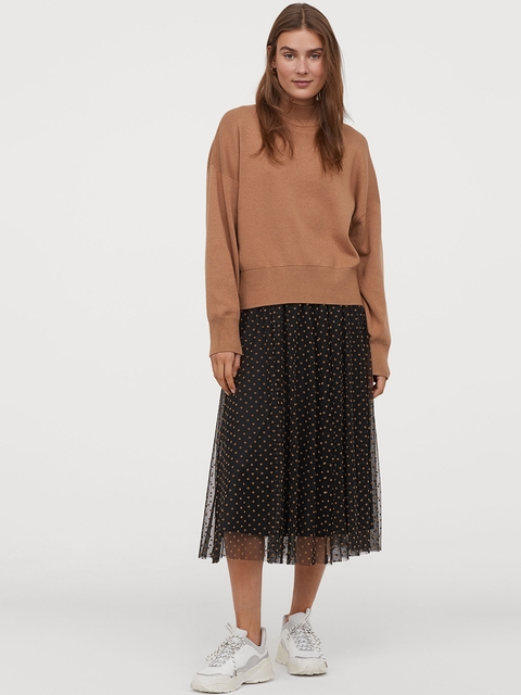 H&M Women Black & Brown Spotted Tulle Skirt
