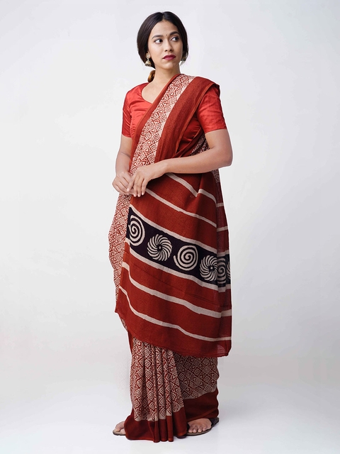 Unnati Silks Red & Beige Pure Cotton Printed Kota Saree
