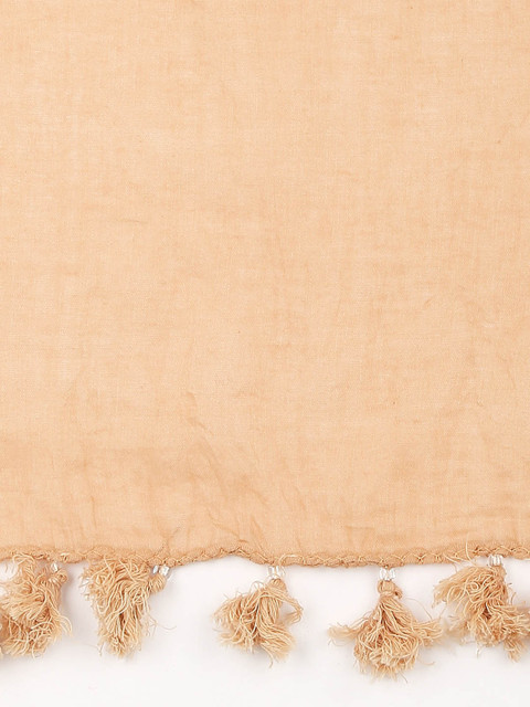 RANGMANCH BY PANTALOONS Beige Solid Pure Cotton Dupatta - Image 2