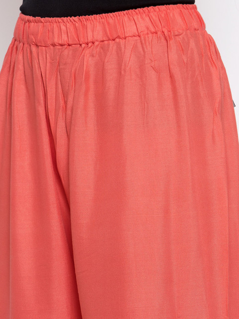 TAG 7 Women Peach-Coloured Solid Flared Palazzos - Image 5