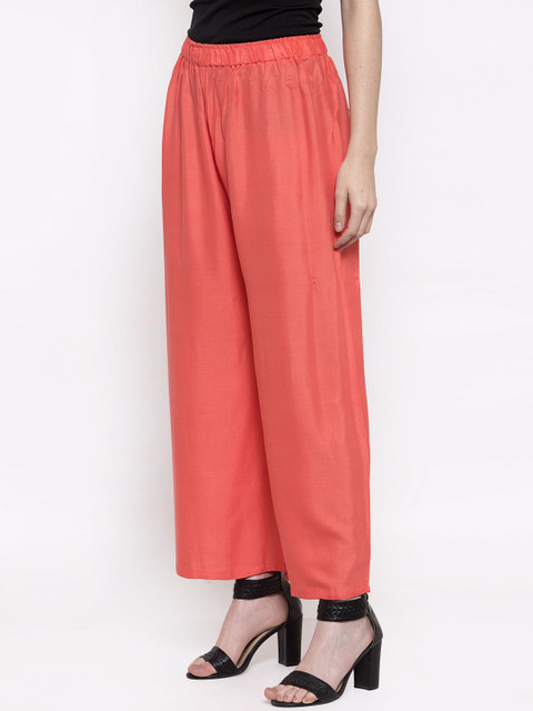 TAG 7 Women Peach-Coloured Solid Flared Palazzos - Image 2