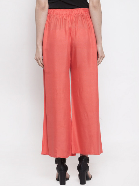 TAG 7 Women Peach-Coloured Solid Flared Palazzos - Image 3
