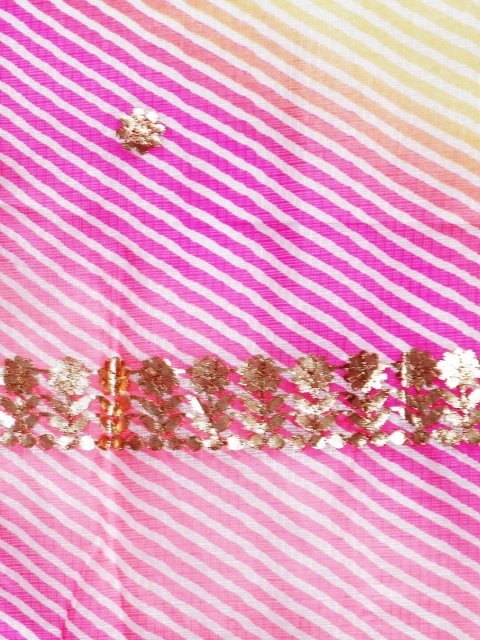 SOUNDARYA Yellow & Pink Striped Gota Patti Cotton Dupatta - Image 2