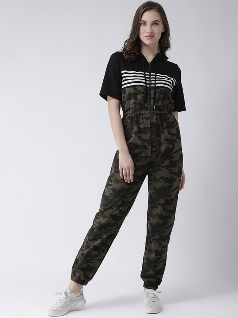 KASSUALLY Women Green & Black Printed Basic Jumpsuit
