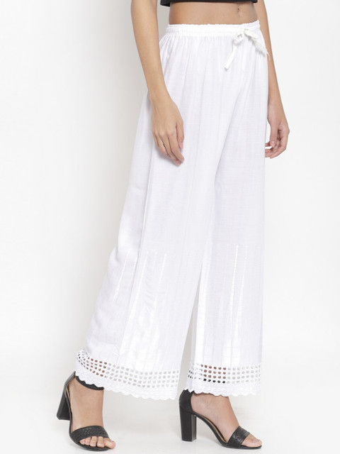 Clora Creation Women White Hem Design Straight Palazzos - Image 2
