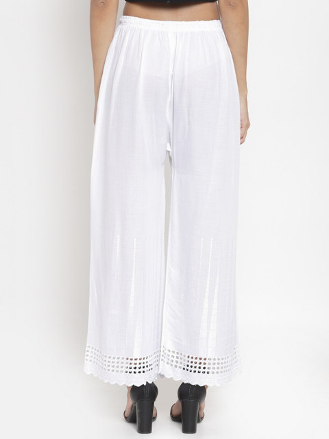 Clora Creation Women White Hem Design Straight Palazzos - Image 3