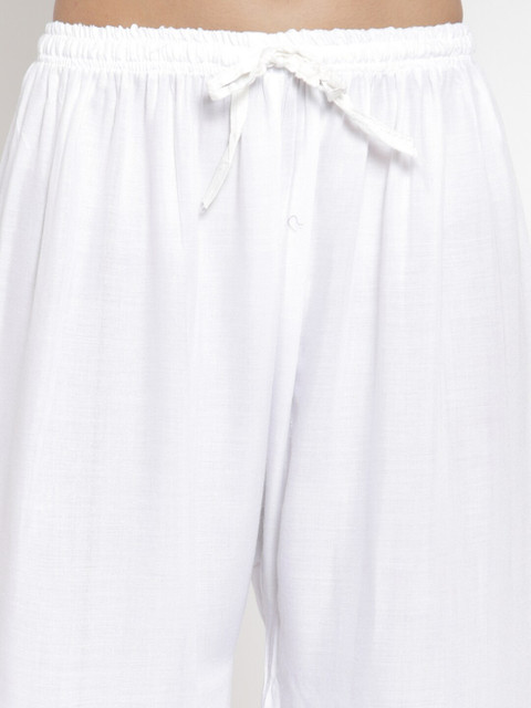 Clora Creation Women White Hem Design Straight Palazzos - Image 4