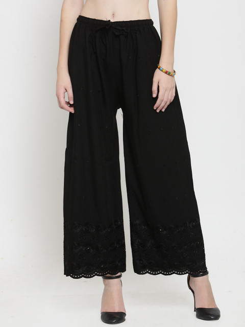 Clora Creation Women Black Embroidered Wide Leg Palazzos