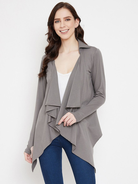 Hypernation Women Grey Solid Open Front Shrug