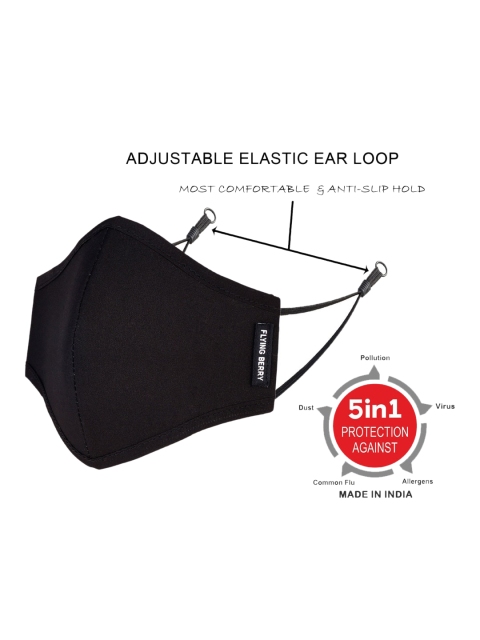 Flying Berry Adults Pack of 5 Black Reusable 3-Layers Cloth Mask - Image 5