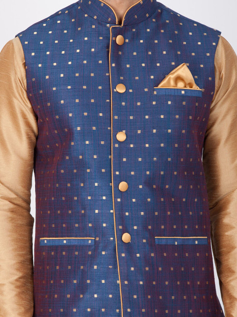 VASTRAMAY Men Blue & Beige Printed Woven Nehru Jacket - Image 2