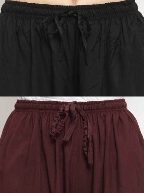 Clora Creation Women Pack Of 2 Black & Brown Solid Wide Leg Palazzos - Image 5