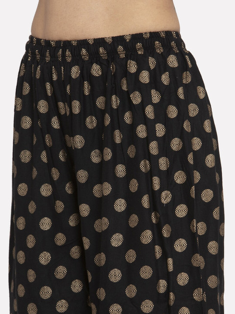 Clora Creation Women Black & Gold-Toned Polka Dot Print Wide Leg Palazzos - Image 5
