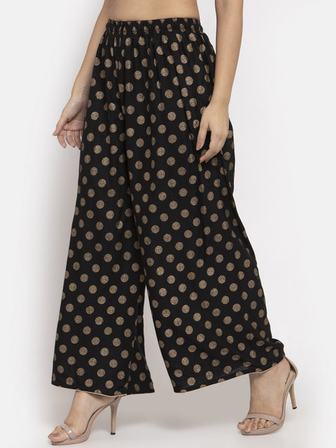 Clora Creation Women Black & Gold-Toned Polka Dot Print Wide Leg Palazzos - Image 2