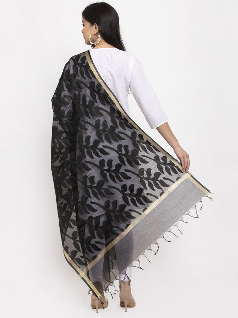LOOM LEGACY Black Woven Design Dupatta - Image 4