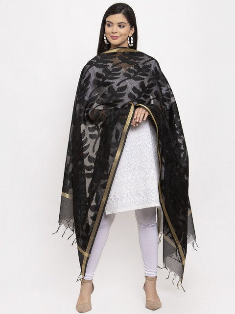 LOOM LEGACY Black Woven Design Dupatta