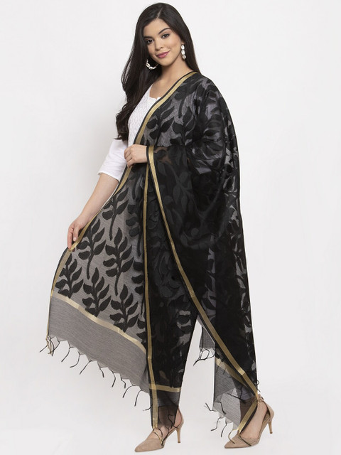 LOOM LEGACY Black Woven Design Dupatta - Image 3