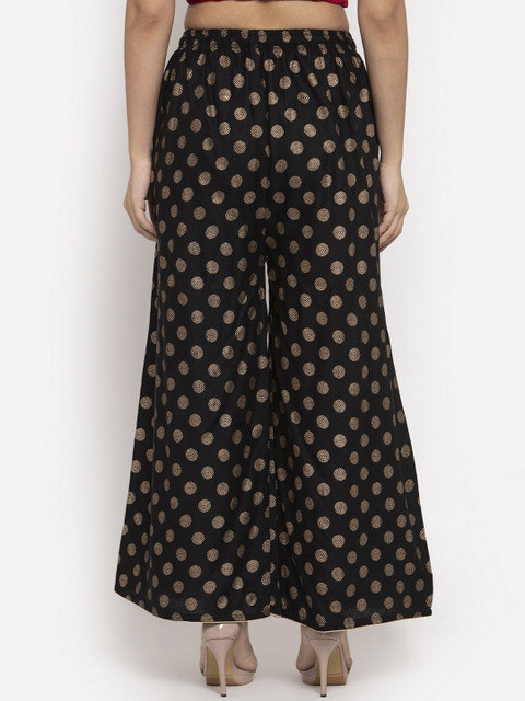 Clora Creation Women Black & Gold-Toned Polka Dot Print Wide Leg Palazzos - Image 3