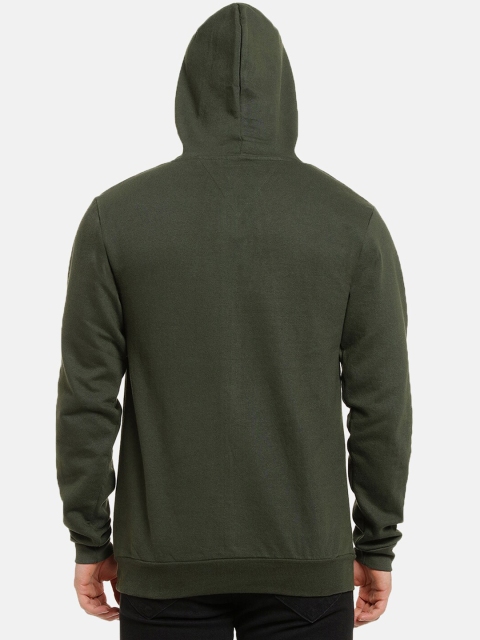 Campus Sutra Men Green Solid Hooded Sweatshirt - Image 5
