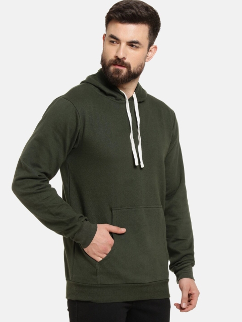 Campus Sutra Men Green Solid Hooded Sweatshirt - Image 3