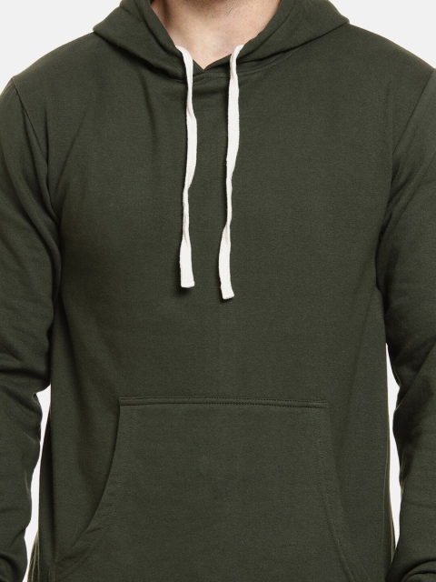 Campus Sutra Men Green Solid Hooded Sweatshirt - Image 2