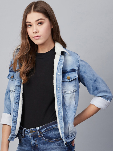 StyleStone Women Blue Solid Denim Jacket - Image 4