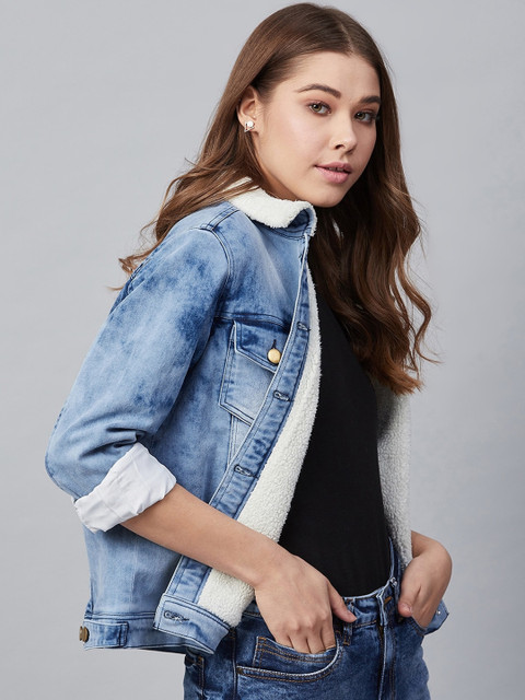 StyleStone Women Blue Solid Denim Jacket - Image 3