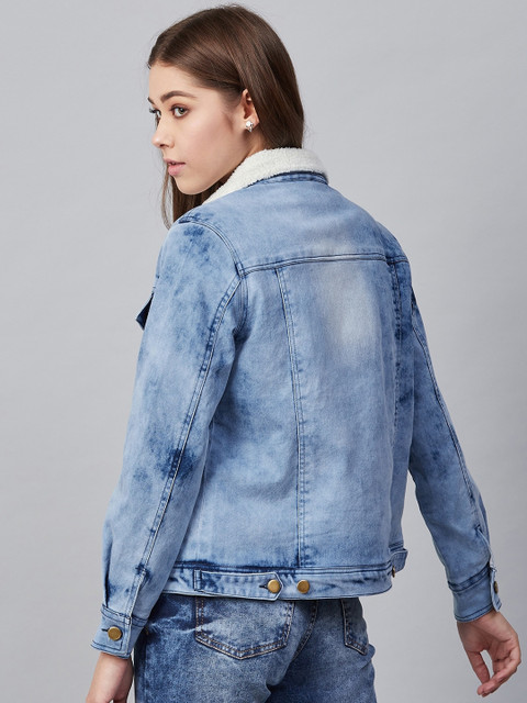 StyleStone Women Blue Solid Denim Jacket - Image 5