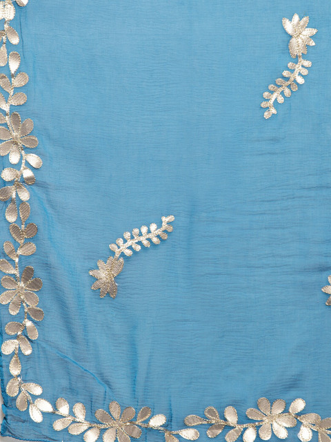 Clora Creation Turquoise Blue & Gold-Toned Woven Design Dupatta - Image 2