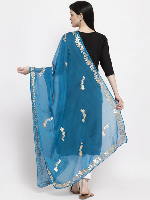 Clora Creation Turquoise Blue & Gold-Toned Woven Design Dupatta - Image 4