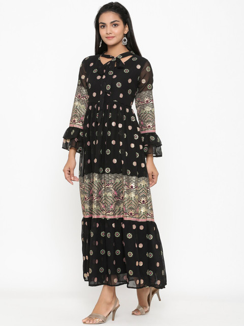 RANGMAYEE Women Black Printed Maxi Dress - Image 4