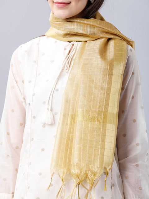 Vishudh Beige & Gold-Toned Woven Design Dupatta - Image 3