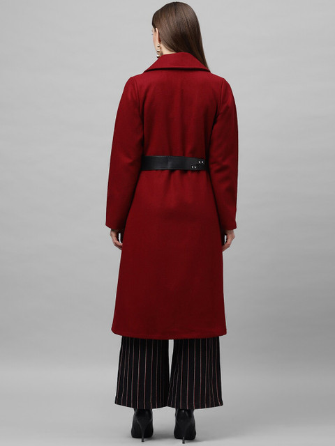 Athena Women Burgundy Solid Longline Overcoat - Image 5