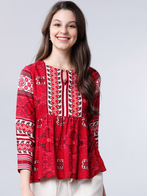 Vishudh Women Red Printed A-Line Top