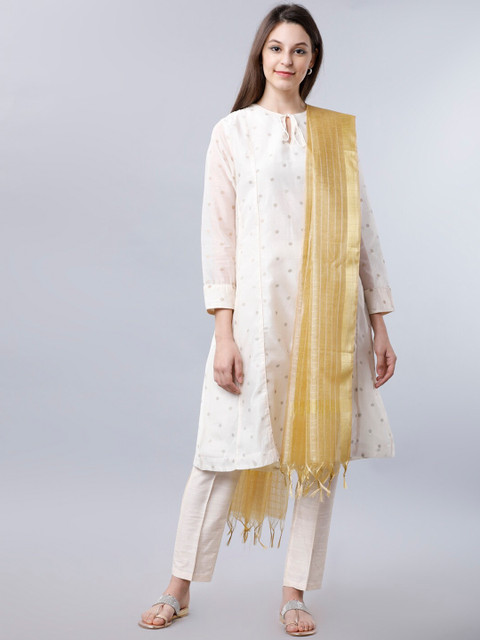Vishudh Beige & Gold-Toned Woven Design Dupatta