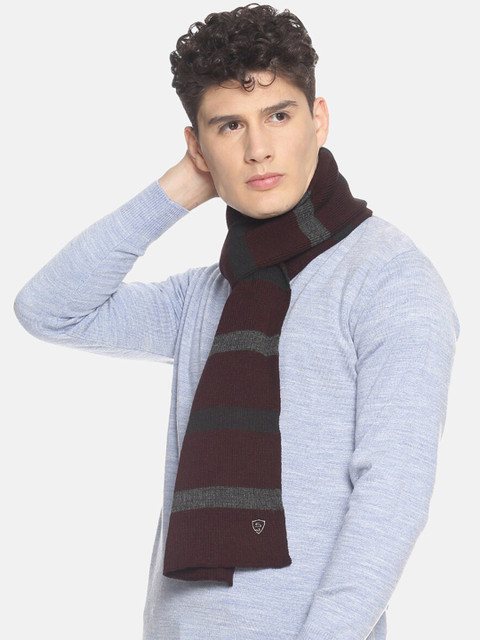 513 Men Maroon & Grey Striped Muffler - Image 3