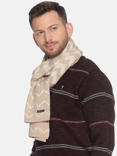 513 Men Beige Chevron Patterned Muffler - Image 3