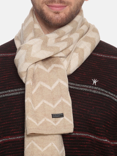 513 Men Beige Chevron Patterned Muffler - Image 2