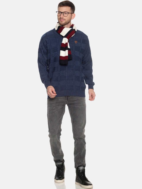 513 Men White & Navy Striped Patterned Muffler - Image 4