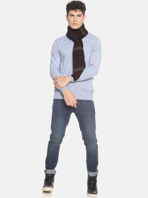 513 Men Maroon & Grey Striped Muffler - Image 4
