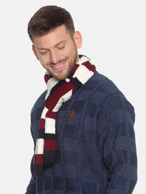 513 Men White & Navy Striped Patterned Muffler - Image 3