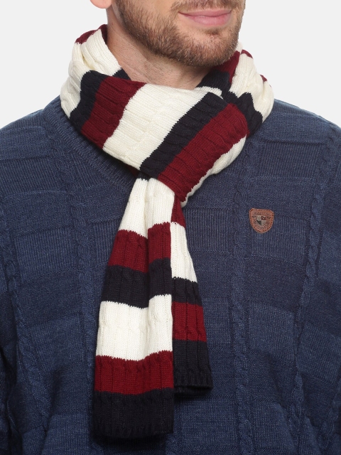 513 Men White & Navy Striped Patterned Muffler - Image 2