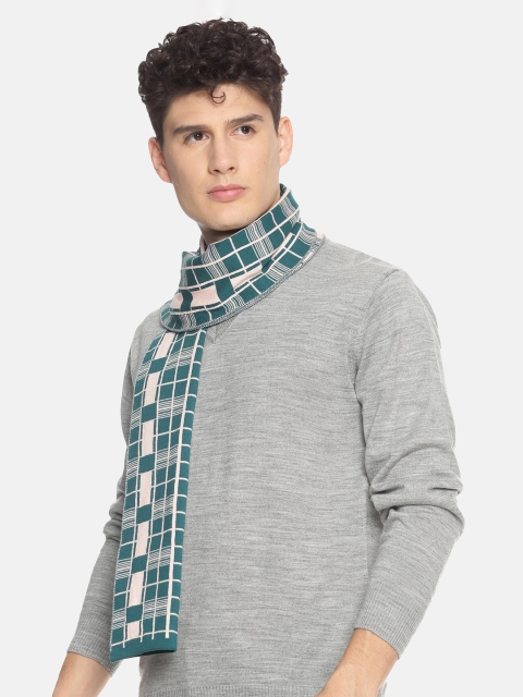 513 Men Teal Blue & White Checked Muffler - Image 3
