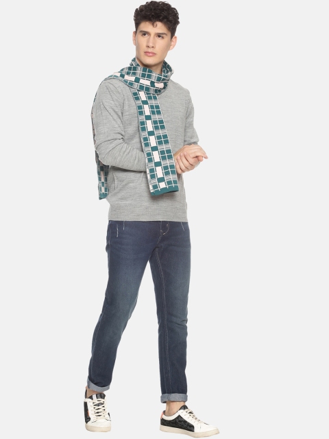 513 Men Teal Blue & White Checked Muffler - Image 4