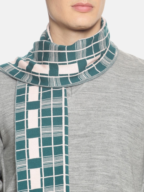 513 Men Teal Blue & White Checked Muffler - Image 2