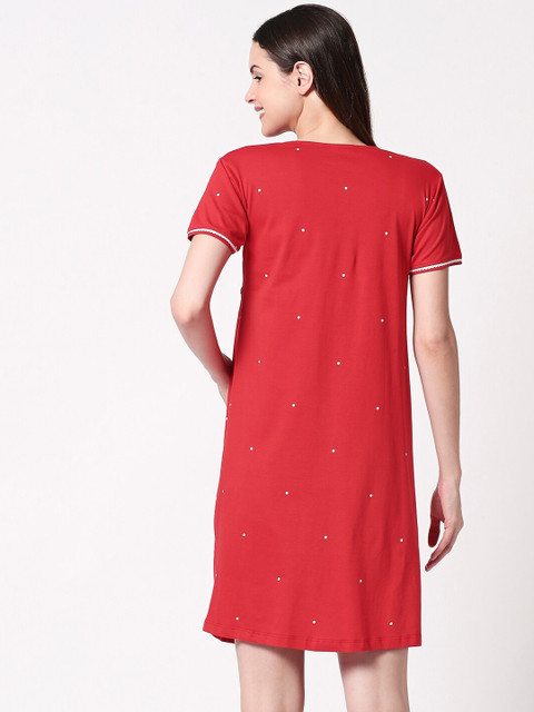 Zeyo Women Red & White Printed Maternity & Feeding Nightdress ZS-FEED-5356 - Image 4