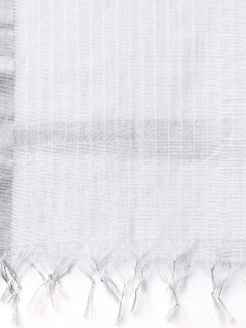 Vishudh Women Off White & Silver-Coloured Checked Dupatta - Image 2