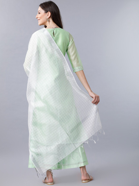 Vishudh Women Off White & Silver-Coloured Checked Dupatta - Image 4