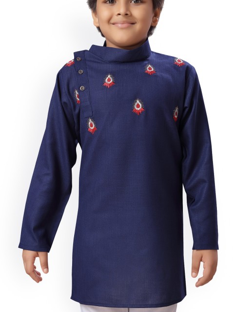 ahhaaaa Boys Navy & White Embroidered Sherwani Set - Image 2